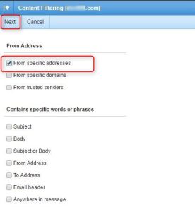 content filtering from specific address