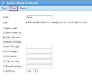 select actions for filtered email