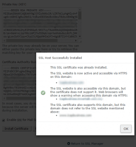 SSL host successfully installed