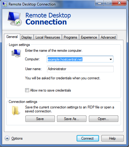 remote desktop connection computer name username