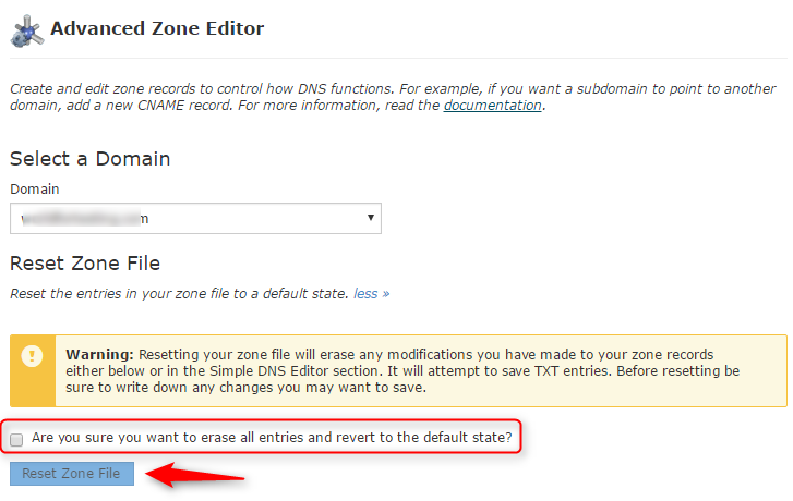 checkbox reset zone file