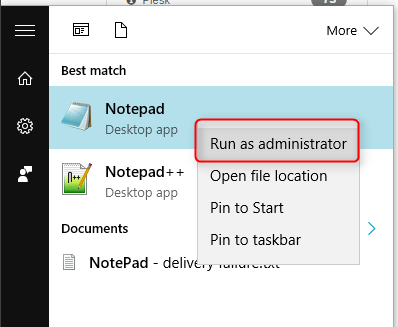 notepad run as administrator