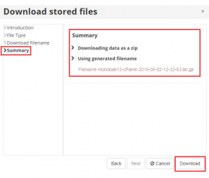 download stored files summary