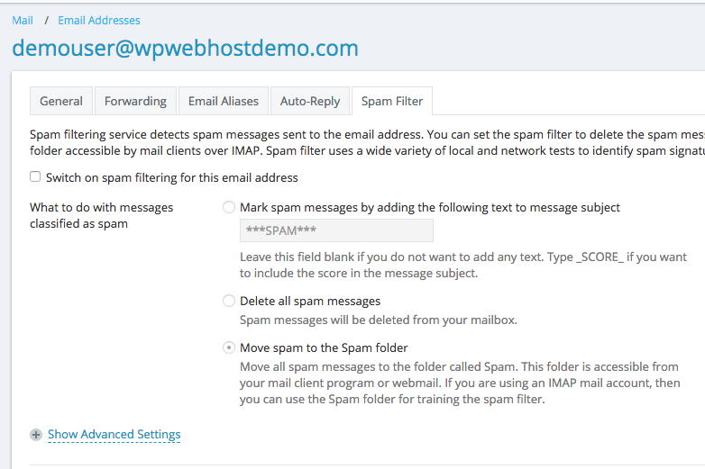 spam filter settings