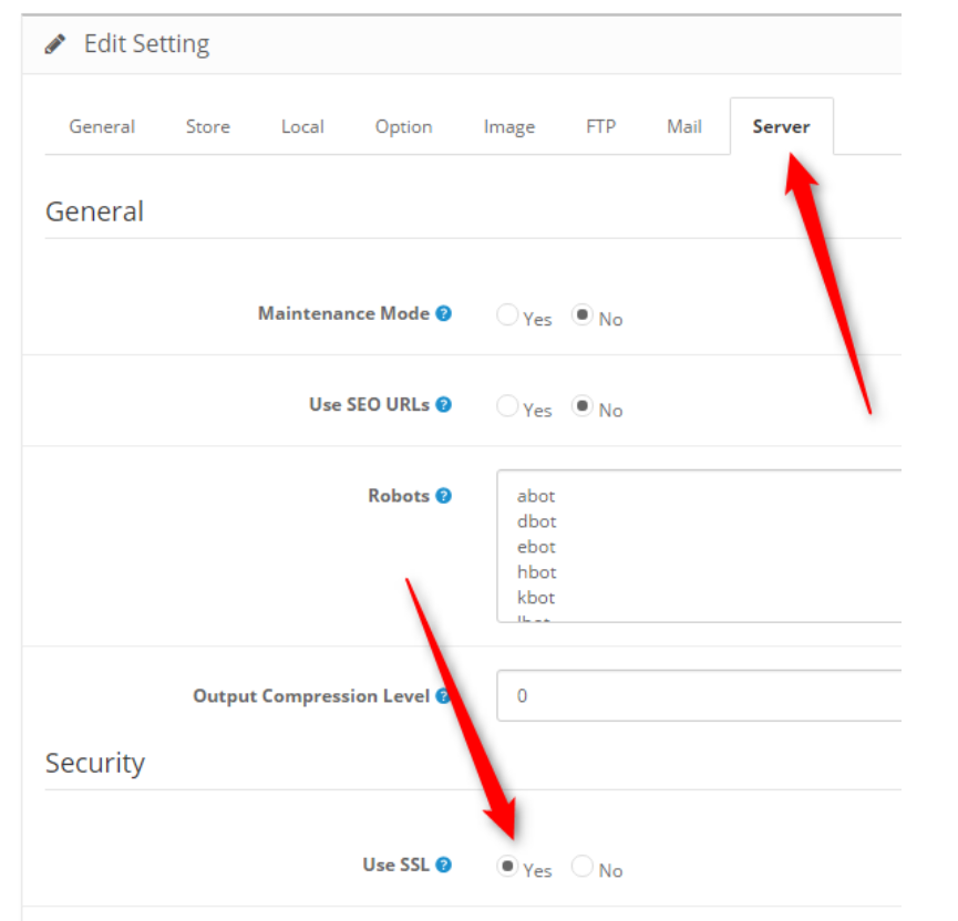 server tab and SSL option