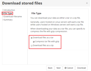 download stored files -file type