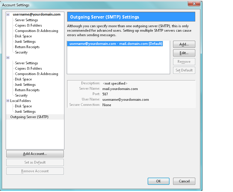 account settings outgoing server