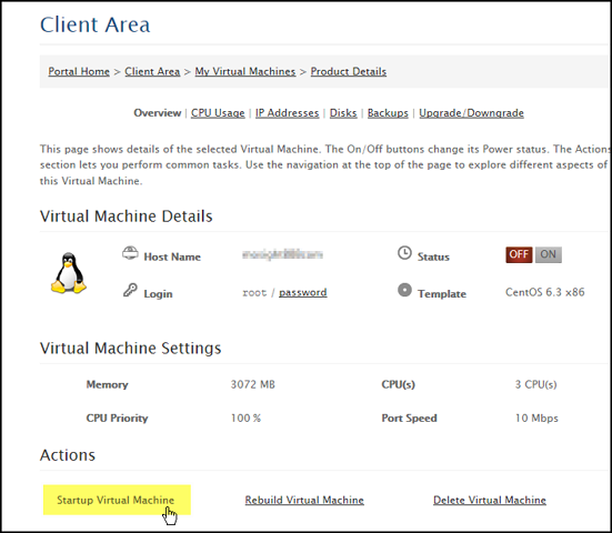 startup virtual machine