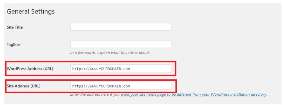 wordpress address and site address