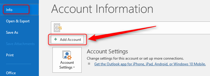 add account in ms outlook